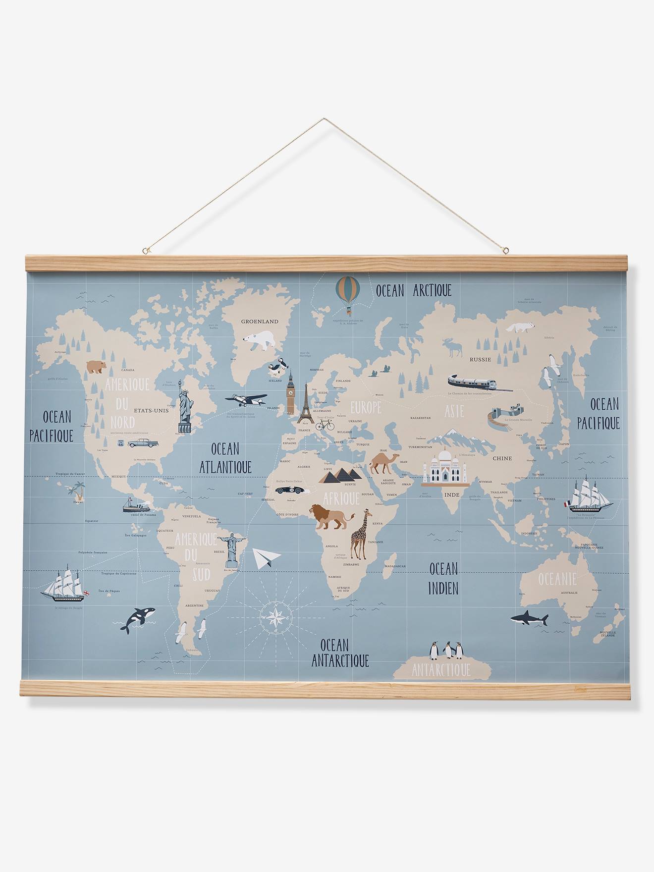Carte du Monde mappemonde murale papier bleu - Vertbaudet