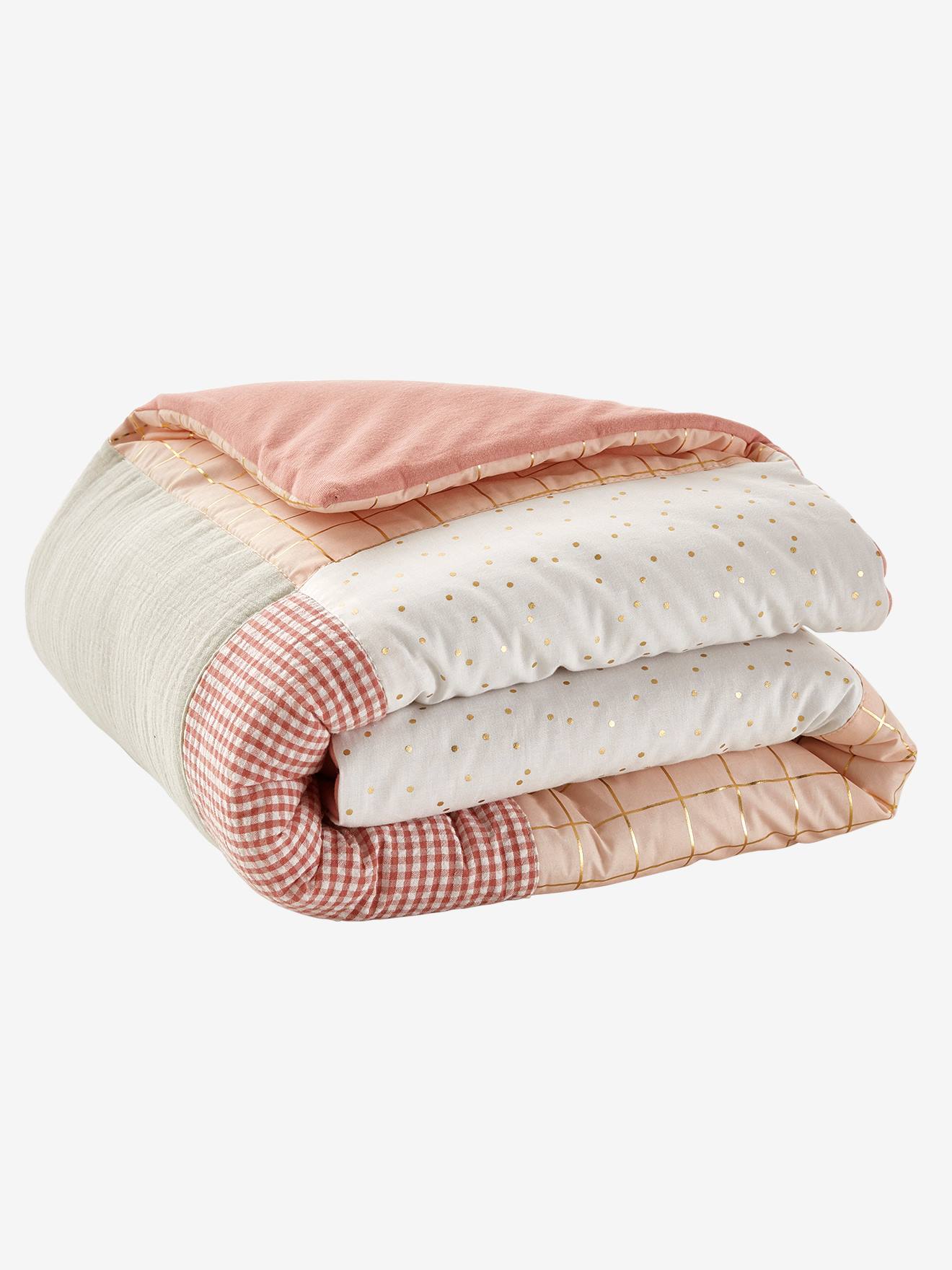 Vertbaudet Couvrelit patchwork GIRLY VICHY OekoTex rose multicolore 100X100