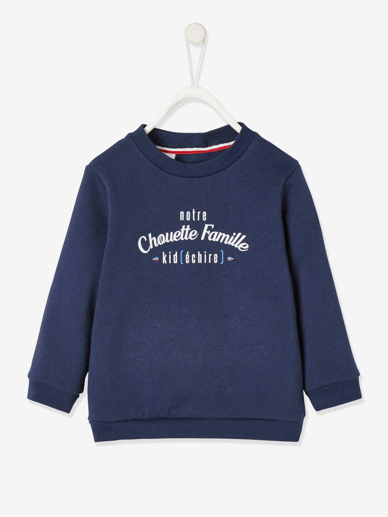 Sweat enfant notre Chouette Famille collection capsule vertbaudet fabrication française encre