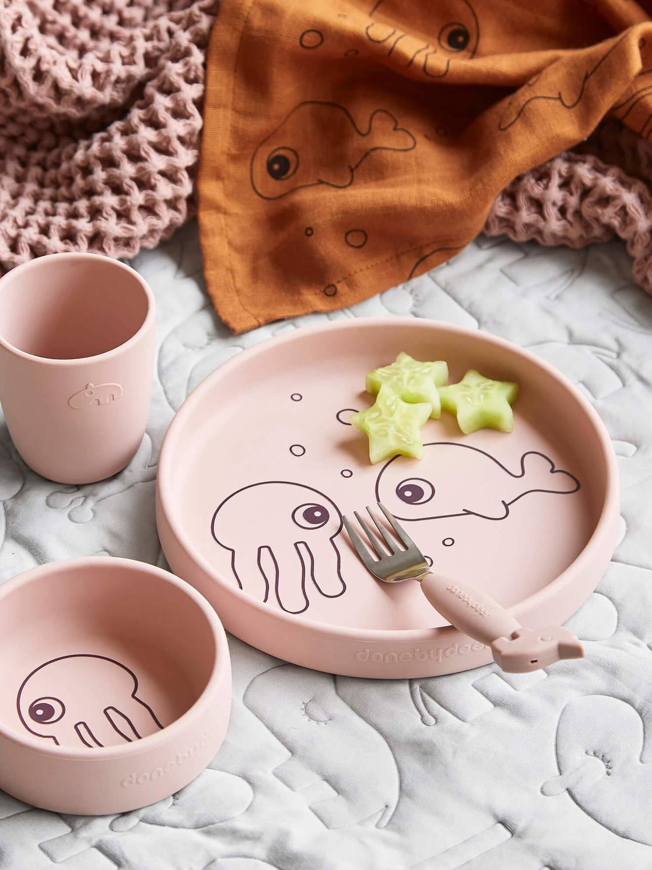 Coffret repas 3 pièces DONE BY DEER Sea Friends en silicone rose