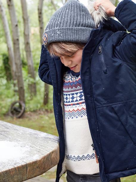 Parka à capuche doublée sherpa garçon garnissage en polyester recyclé encre+NOISETTE+safran 7 - vertbaudet enfant 