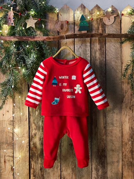 Pyjama 2 pièces en velours bébé Noël rouge brique 6 - vertbaudet enfant 