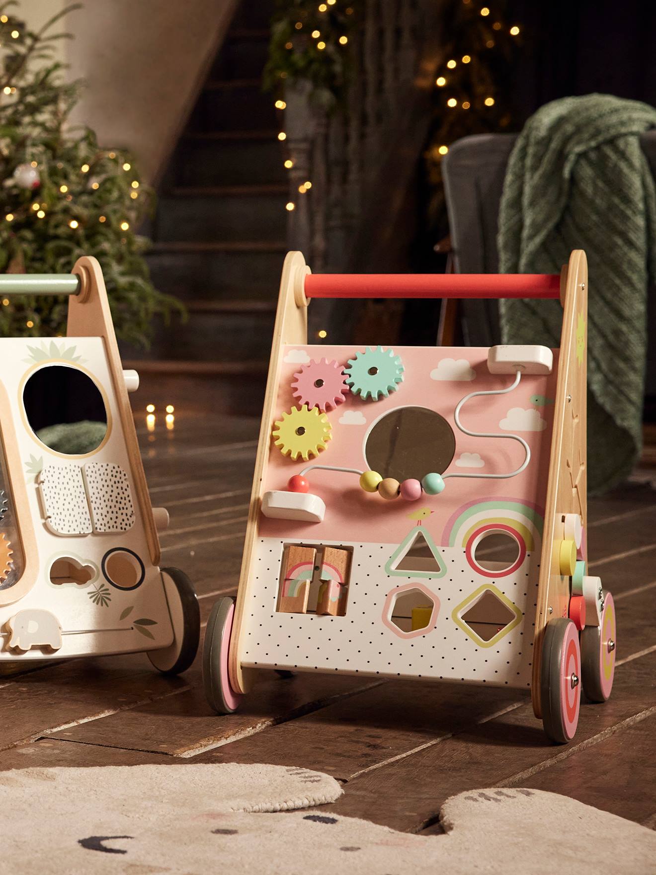 Chariot De Marche Avec Freins En Bois Fsc Rose Vertbaudet