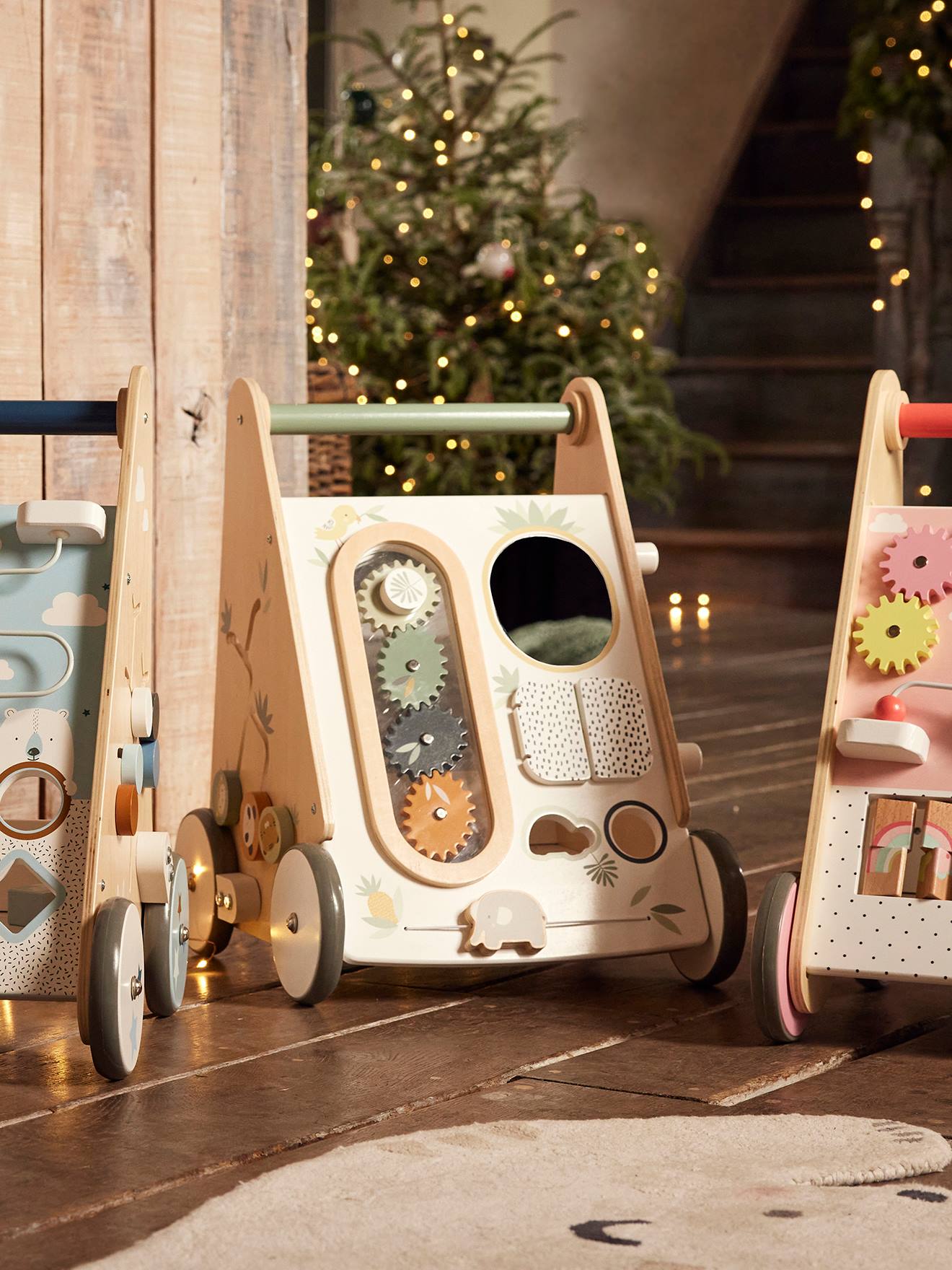 Chariot de marche avec freins HANOÏ en bois FSC® multicolore
