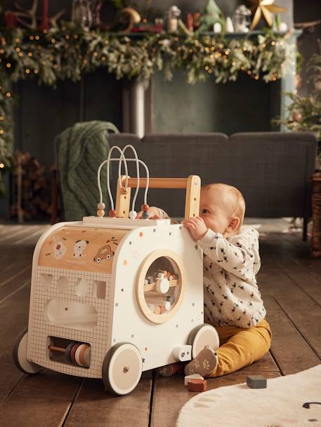 Chariot de marche cube d'activités avec freins en bois FSC® multicolore 6 - vertbaudet enfant 