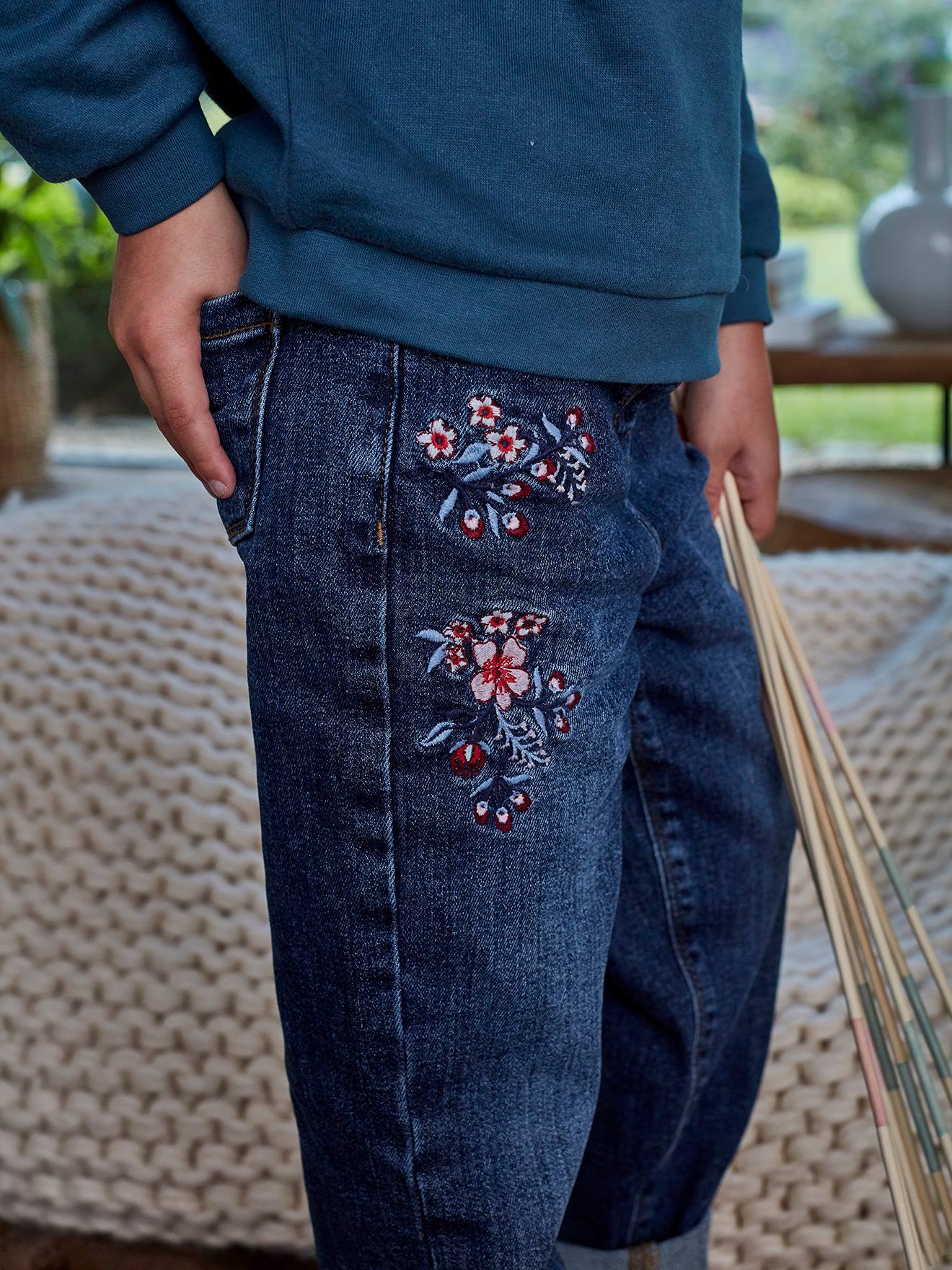 Pantalon fleurs brodées fille (3-12A