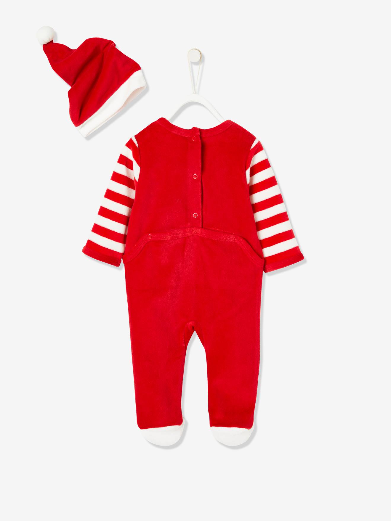 Coffret cadeau noël pyjama en velours et bonnet bébé rouge brique (Vertbaudet) - Image 2