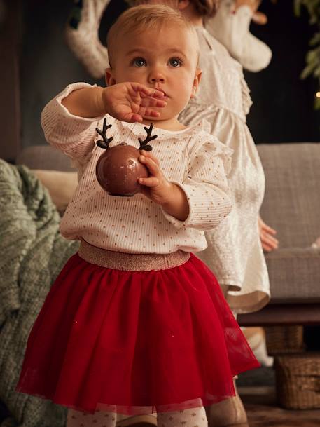 Coffret cadeau de Noël T-shirt étoiles et jupe en tulle bébé ivoire imprimé 10 - vertbaudet enfant 