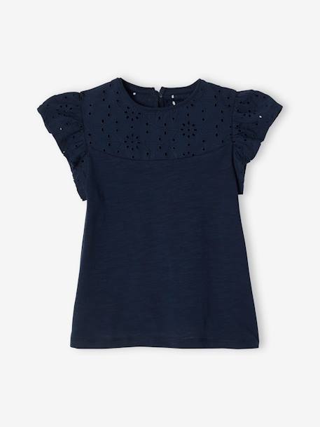 Fille-T-shirt, sous-pull-T-shirt fille détails en broderie anglaise