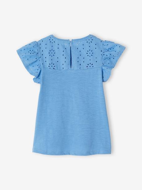 T-shirt fille avec détails broderie anglaise  Oeko-Tex® bleu grisé+bleu marine+corail+jaune pâle+moutarde+vert pâle 2 - vertbaudet enfant 