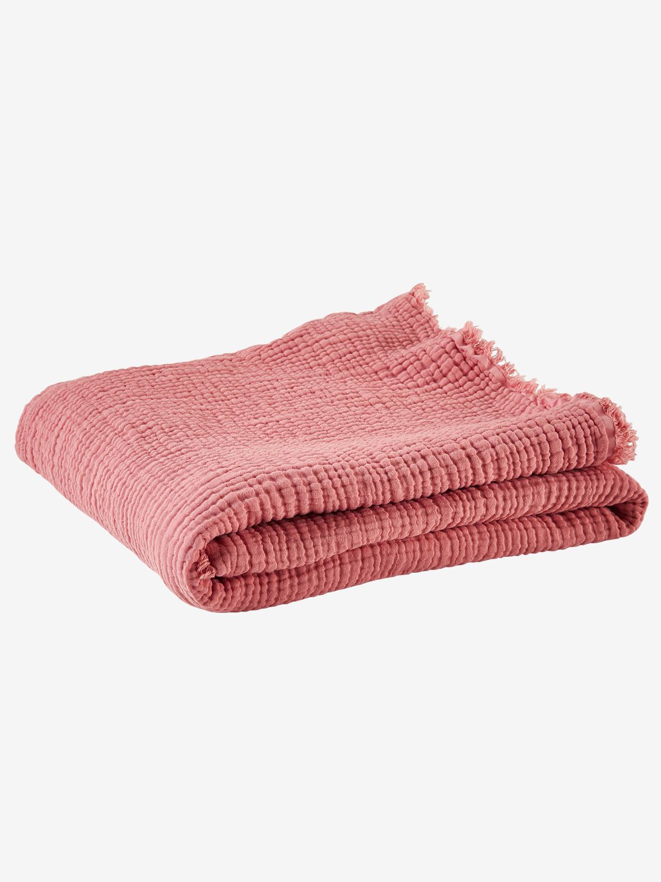 Plaid en gaze de coton bio rose