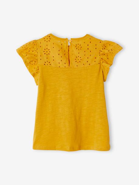 T-shirt fille avec détails broderie anglaise  Oeko-Tex® bleu grisé+bleu marine+corail+jaune pâle+moutarde+vert pâle 18 - vertbaudet enfant 