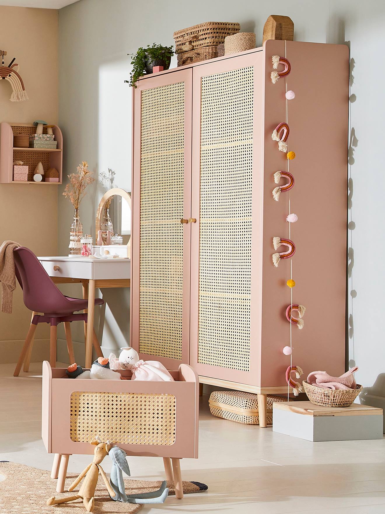 Armoire cannage LIGNE POÉSIE rose