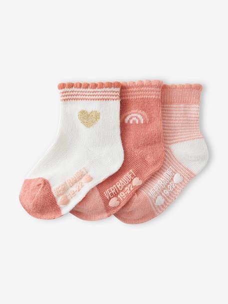 Lot De 3 Paires De Chaussettes Cœur Bebe Fille Lot Rose Clair Vertbaudet