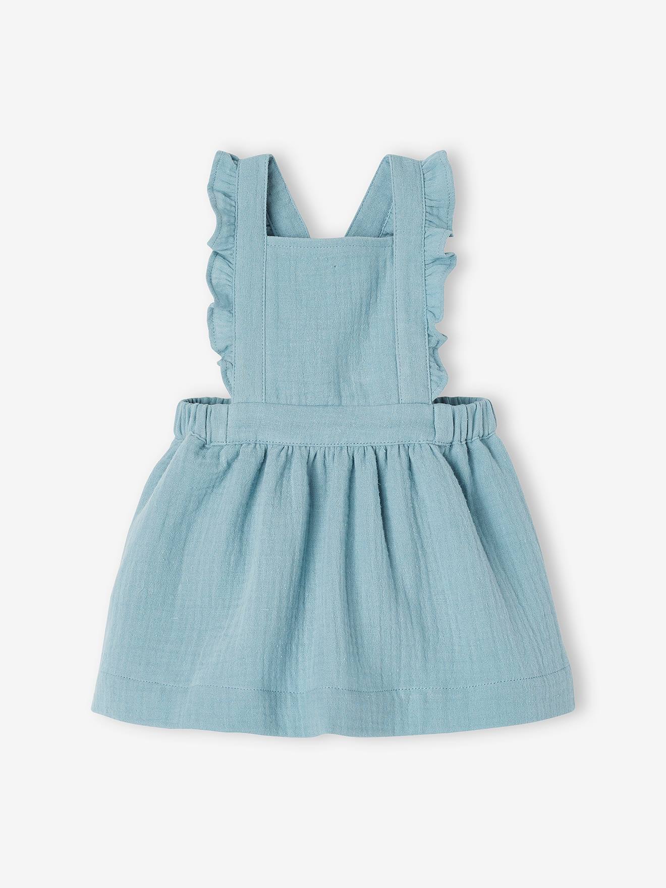 Robe-salopette en gaze de coton bébé vert céladon