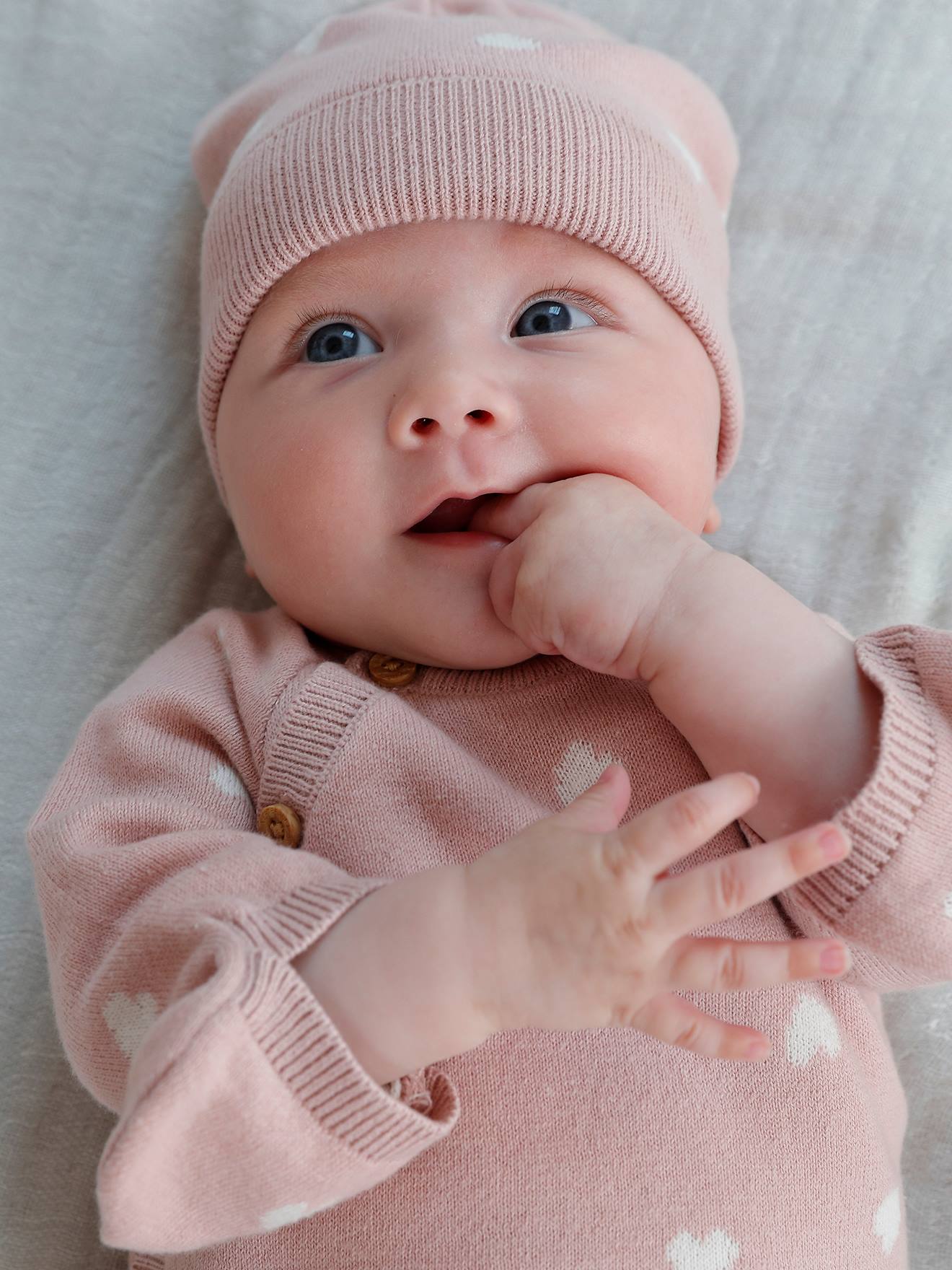 Ensemble 4 pièces bébé : pull + pantalon  + bonnet + moufles light pink - Vertbaudet