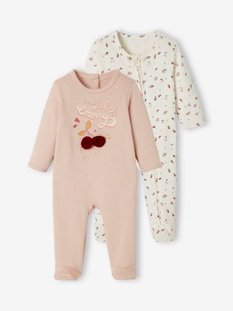 Lot de 2 pyjamas en molleton bébé ouverture naissance - lot rose fumé