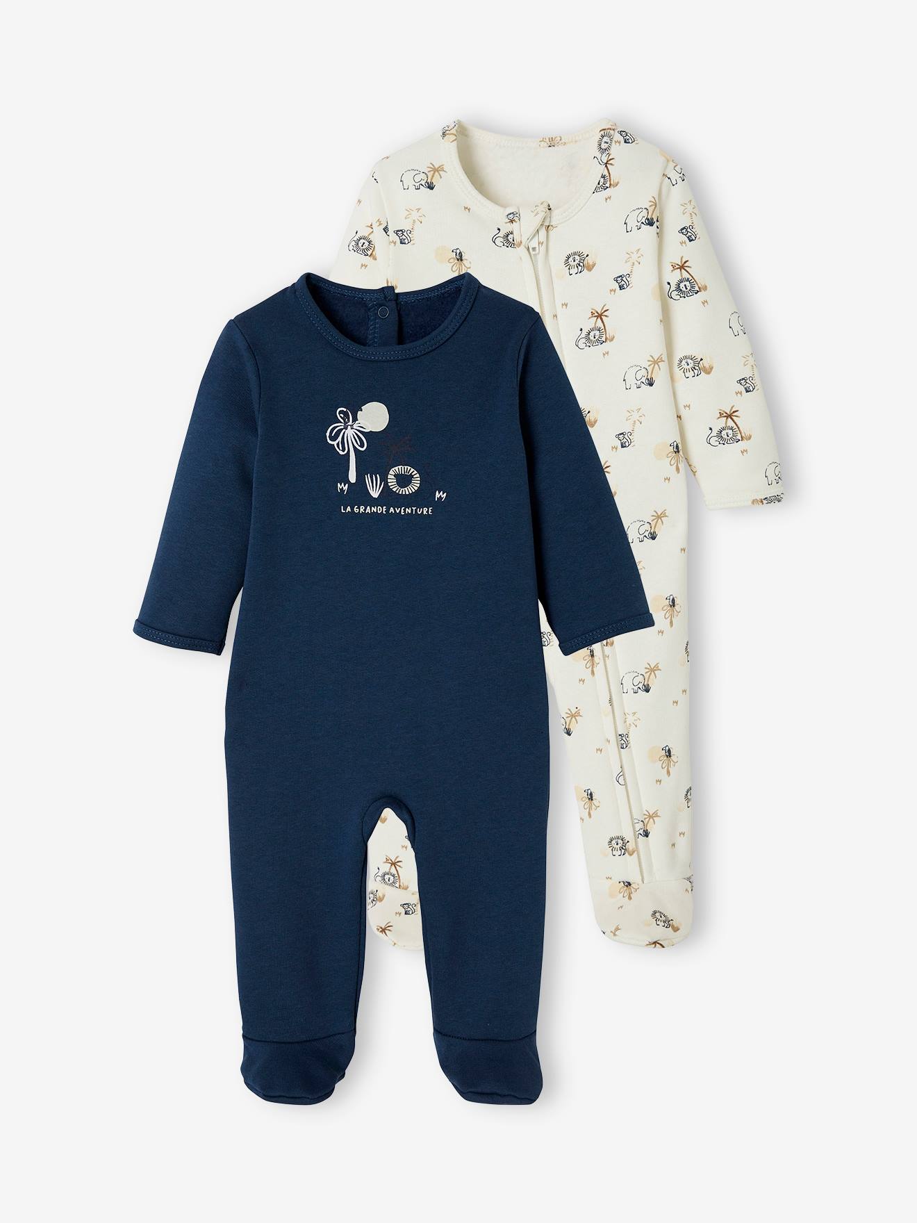 Lot de 2 pyjamas bébé en molleton ouverture zippée lot bleu jean