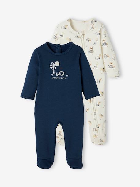 Lot de 2 pyjamas bébé en molleton ouverture zippée lot bleu jean 1 - vertbaudet enfant 