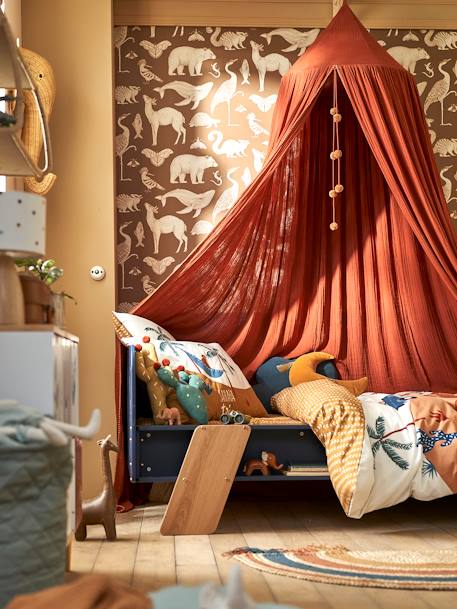 Vertbaudet - Ciel de lit en gaze de coton WILD SAHARA terracotta