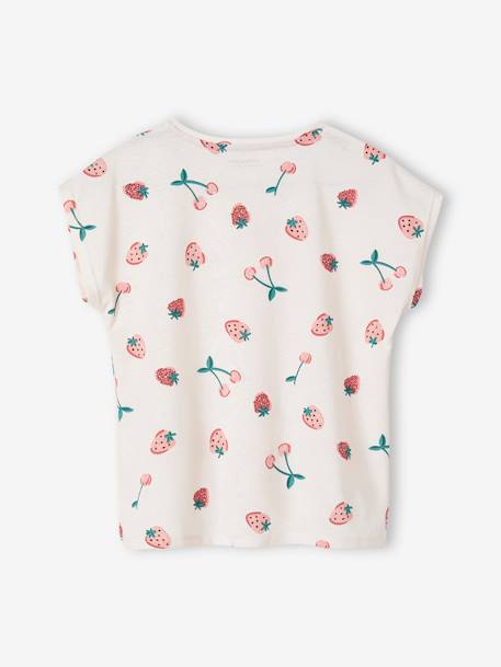 T-shirt imprimé fille avec noeud fantaisie blanc / rouge+écru+kaki+marine+rose mauve imprimé+vanille+vert 22 - vertbaudet enfant 