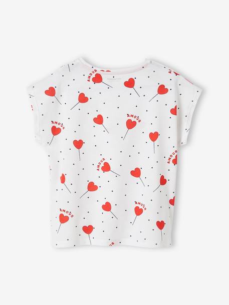 T-shirt imprimé fille avec noeud fantaisie blanc / rouge+écru+kaki+marine+rose mauve imprimé+vanille+vert 2 - vertbaudet enfant 