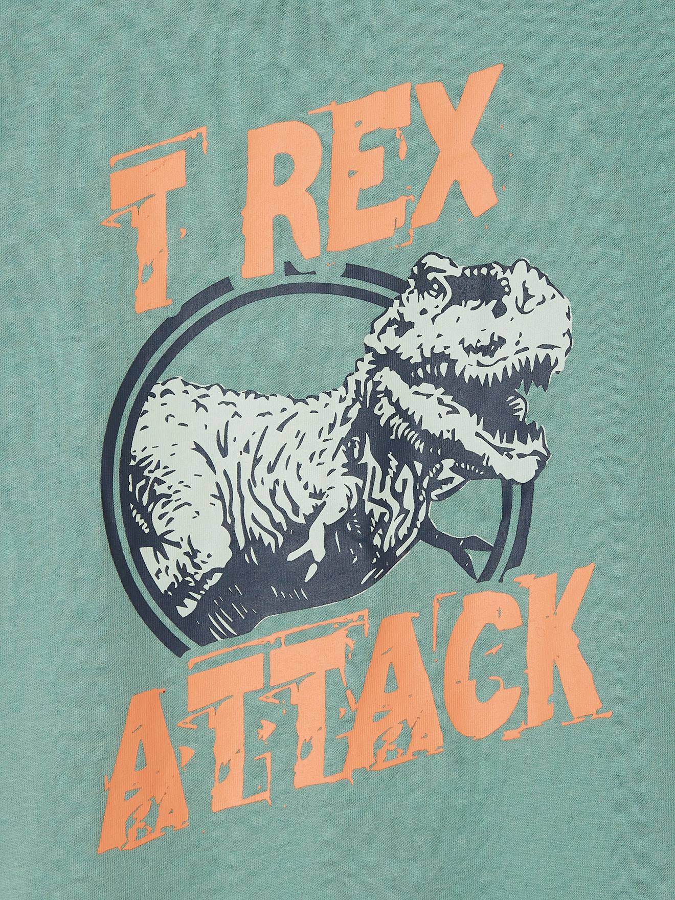 T-shirt Garçon M&S 4 Ans Gris Dinosaure, Coton, Occasion Bon état, Petit Trou