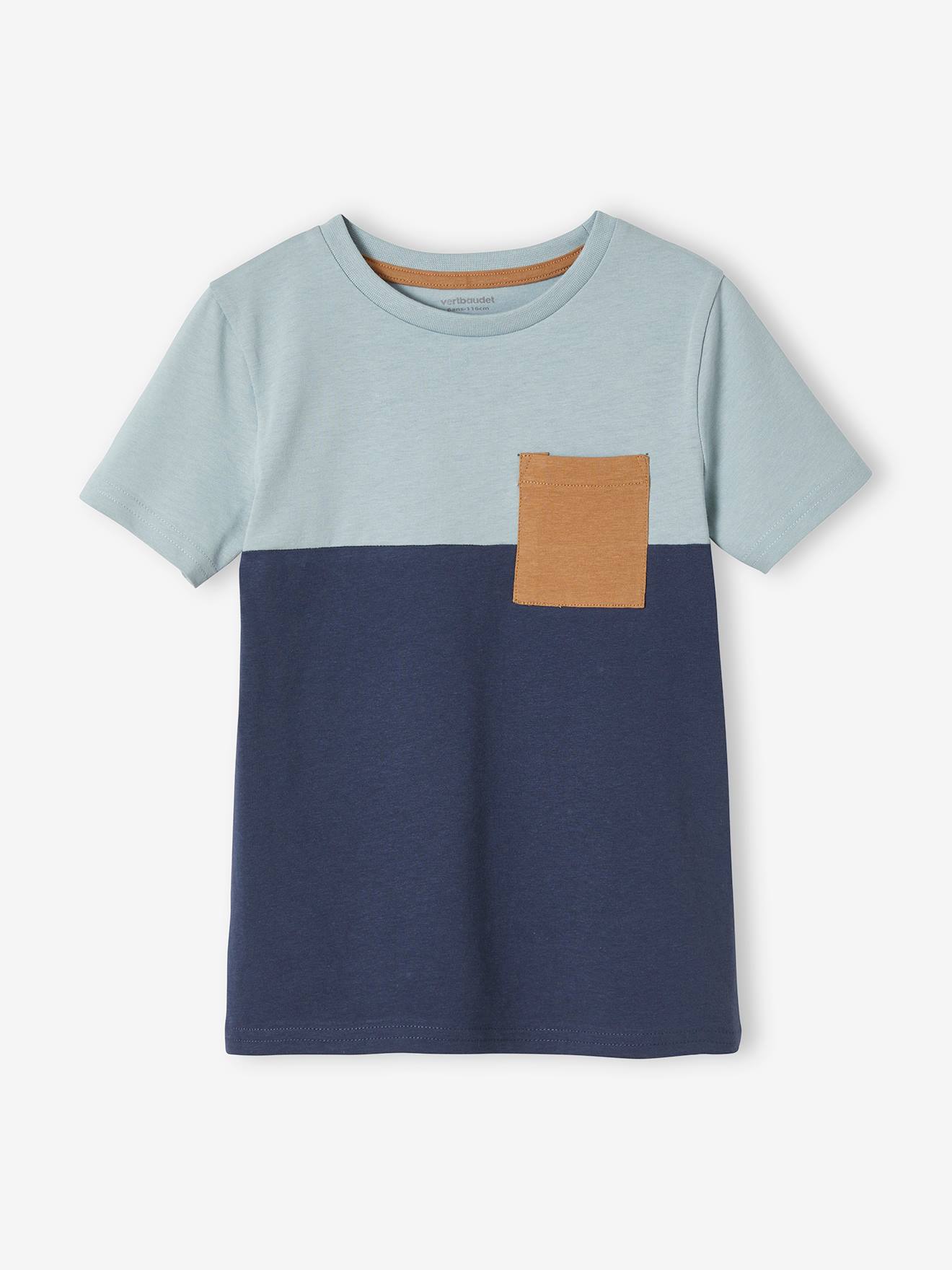 T-shirt coloblock garçon manches courtes ardoise