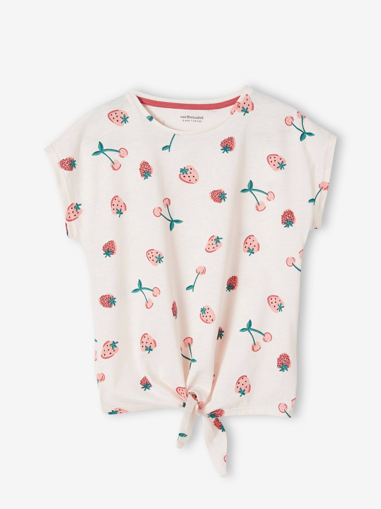T-shirt imprimé fille avec noeud fantaisie rose mauve imprimé