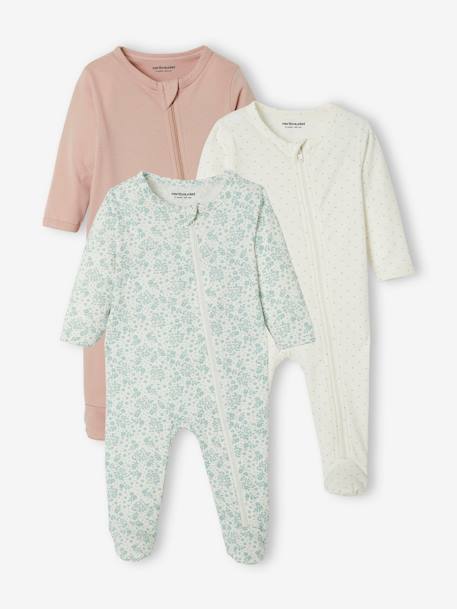 Lot de 3 pyjamas bébé en jersey ouverture zippée BASICS  - vertbaudet enfant