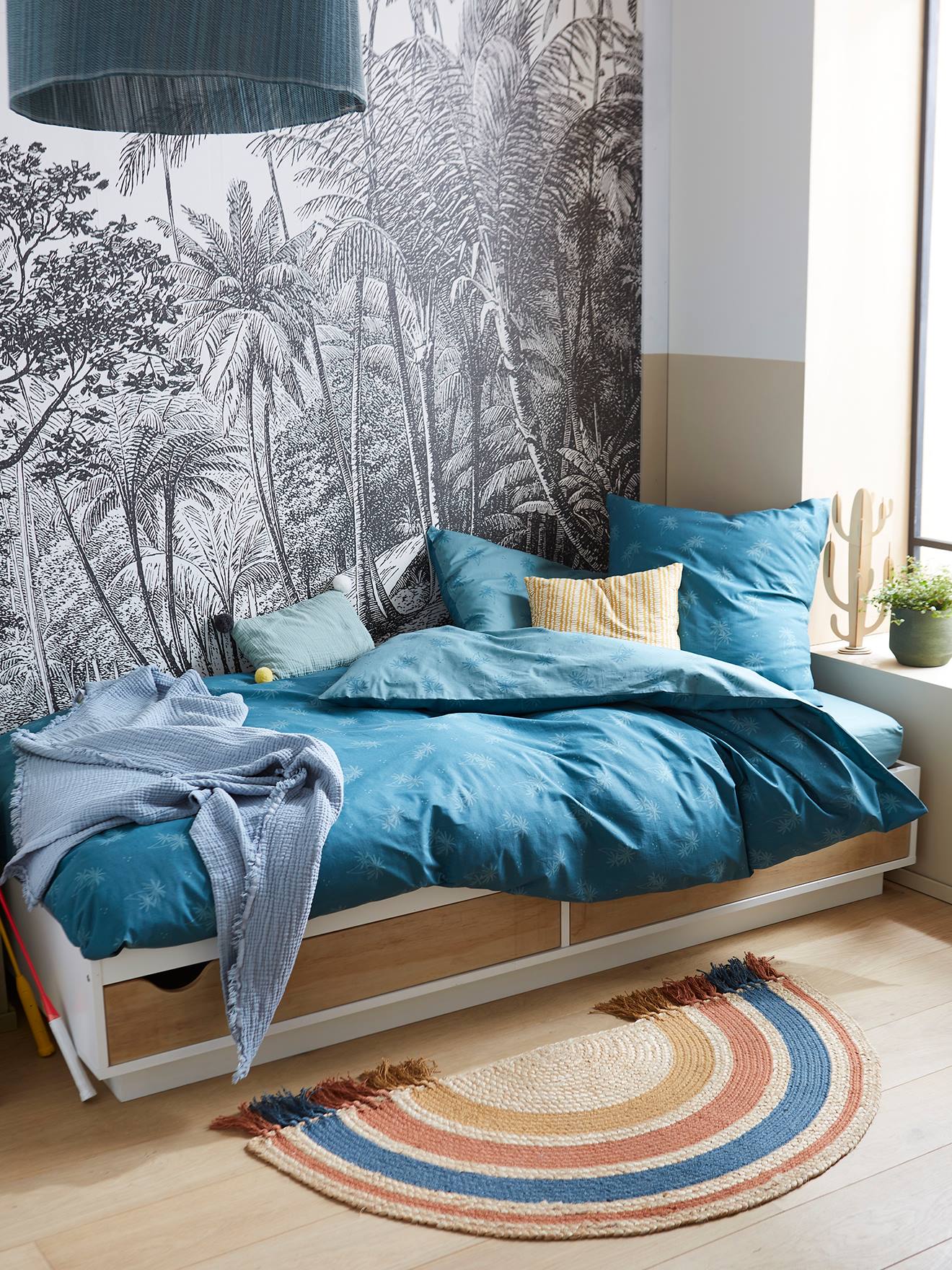 Lit plateforme enfant avec tiroirs LIGNE SCHOOL blanc / bois