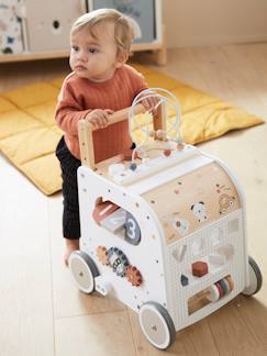 Idées cadeaux bébés et enfants-Chariot de marche cube d'activités avec freins en bois FSC®