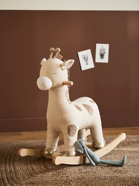 Vertbaudet - Girafe à bascule en bois FSC® rose moyen uni avec decor