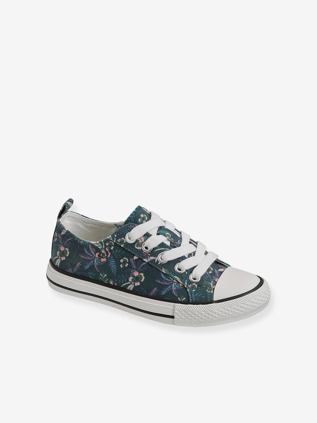Baskets fille en toile fantaisie vert imprimé tropical