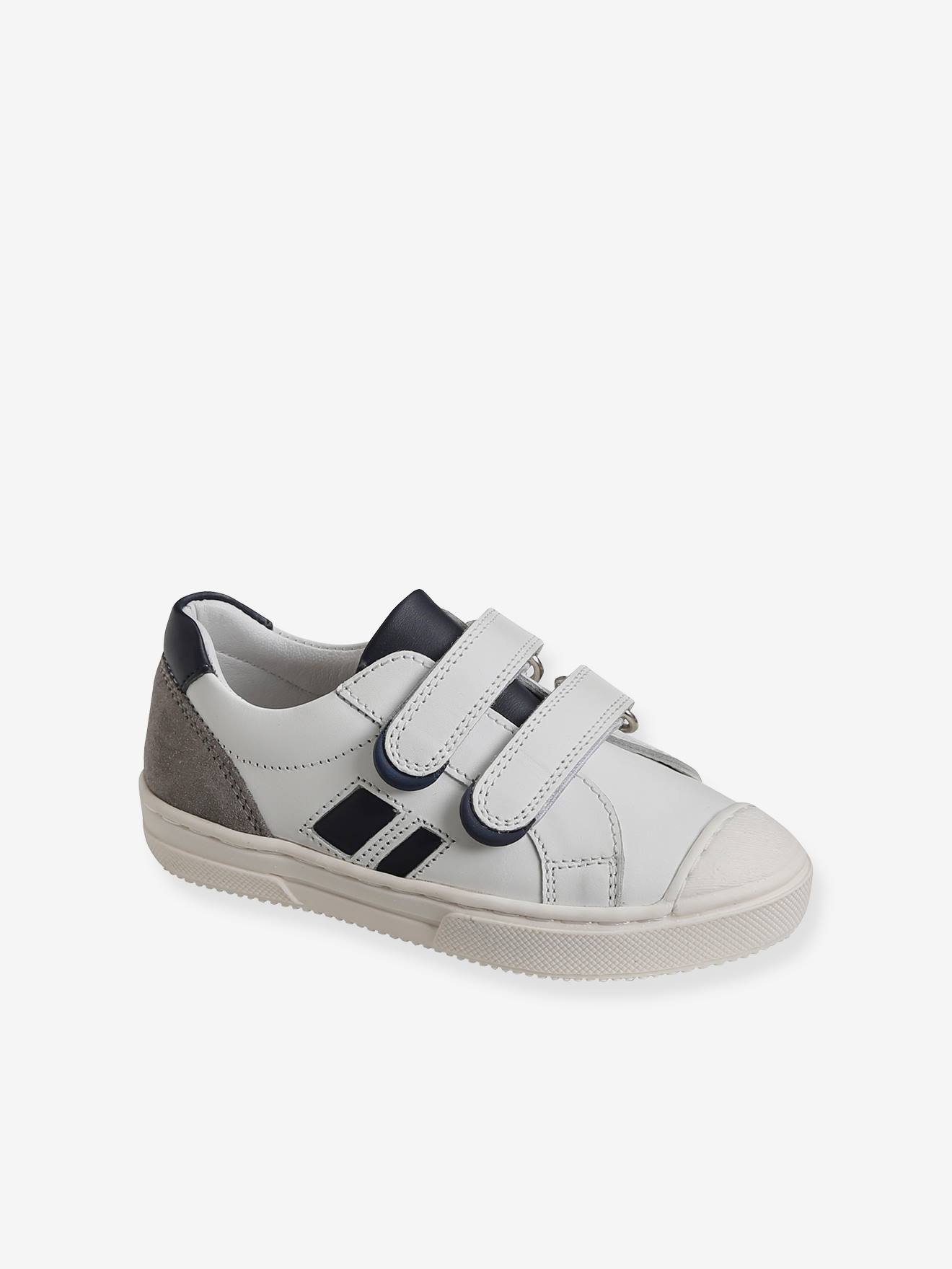 Baskets cuir garçon collection maternelle blanc