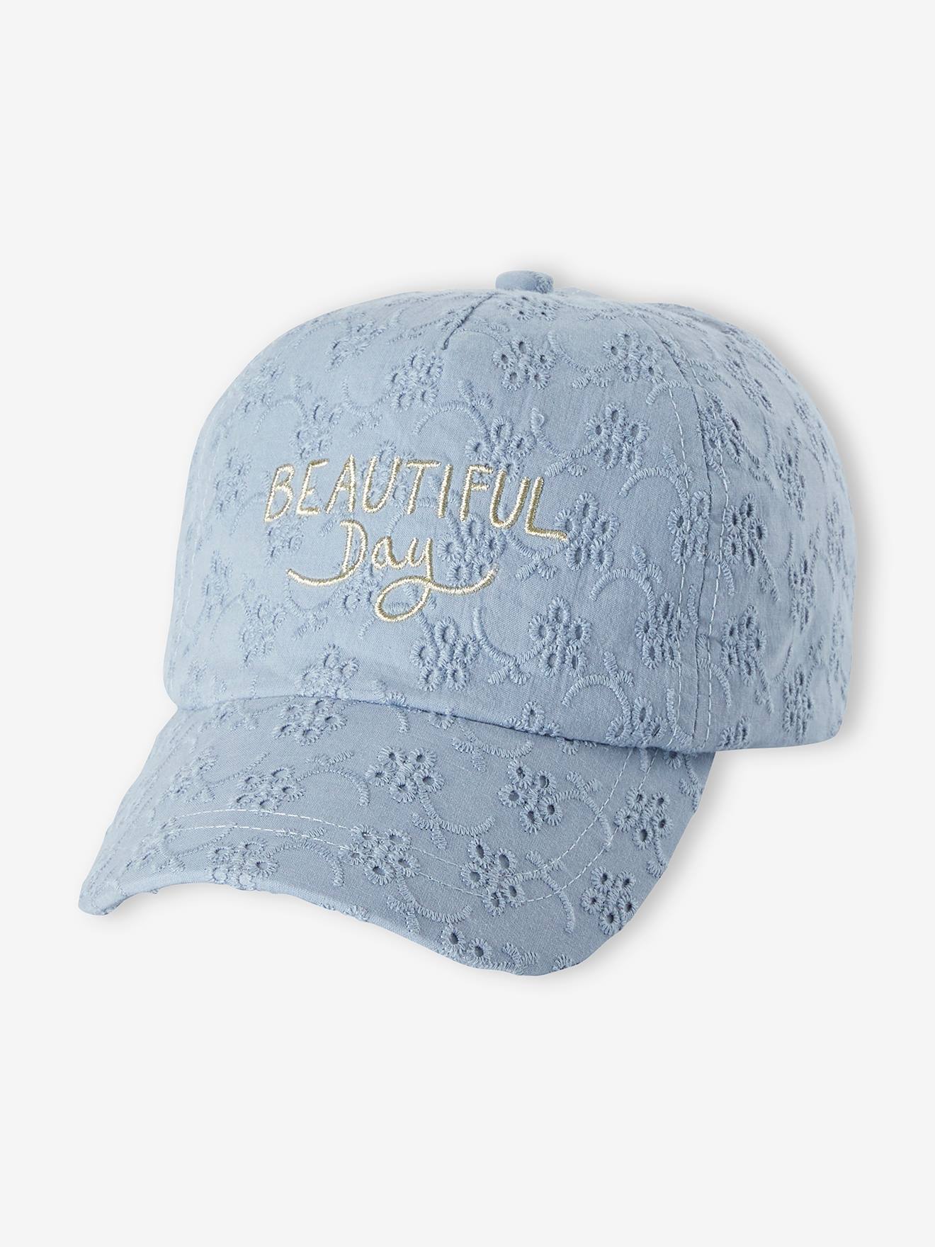 Casquette fille broderie anglaise bleu