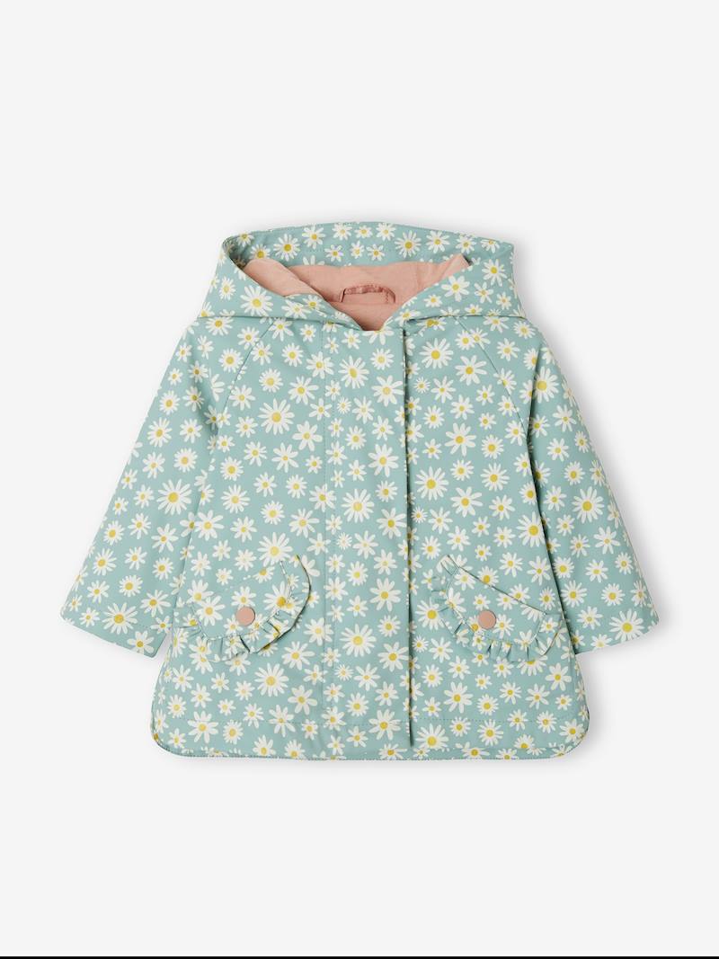 Ciré Avec Capuche Bébé Fille Vertbaudet - Taille 36 Mois (97 Cm) - Vert Céladon Imprimé - Imperméable Polyester, Doublure Coton - Fermeture Zip Protégée