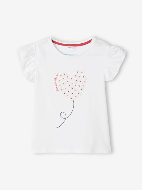 T-shirt motif fleurs 3D fille manches courtes volantées blanc+orange+vert 1 - vertbaudet enfant 