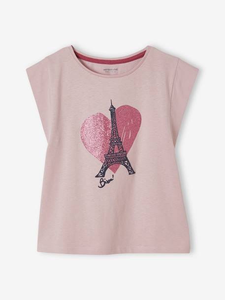 T-shirt fille motif city détails pailletés écru+rose mauve 4 - vertbaudet enfant 
