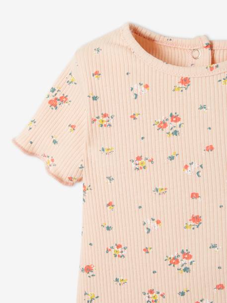 T-shirt à fleurs en maille côtelée bébé rose grisé imprimé 2 - vertbaudet enfant 