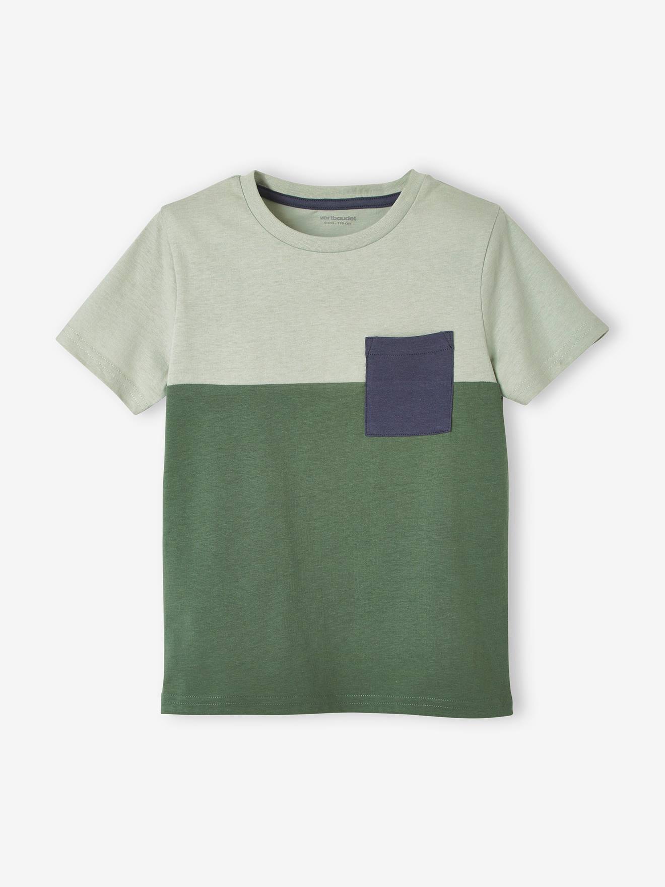 T-shirt coloblock garçon manches courtes kaki