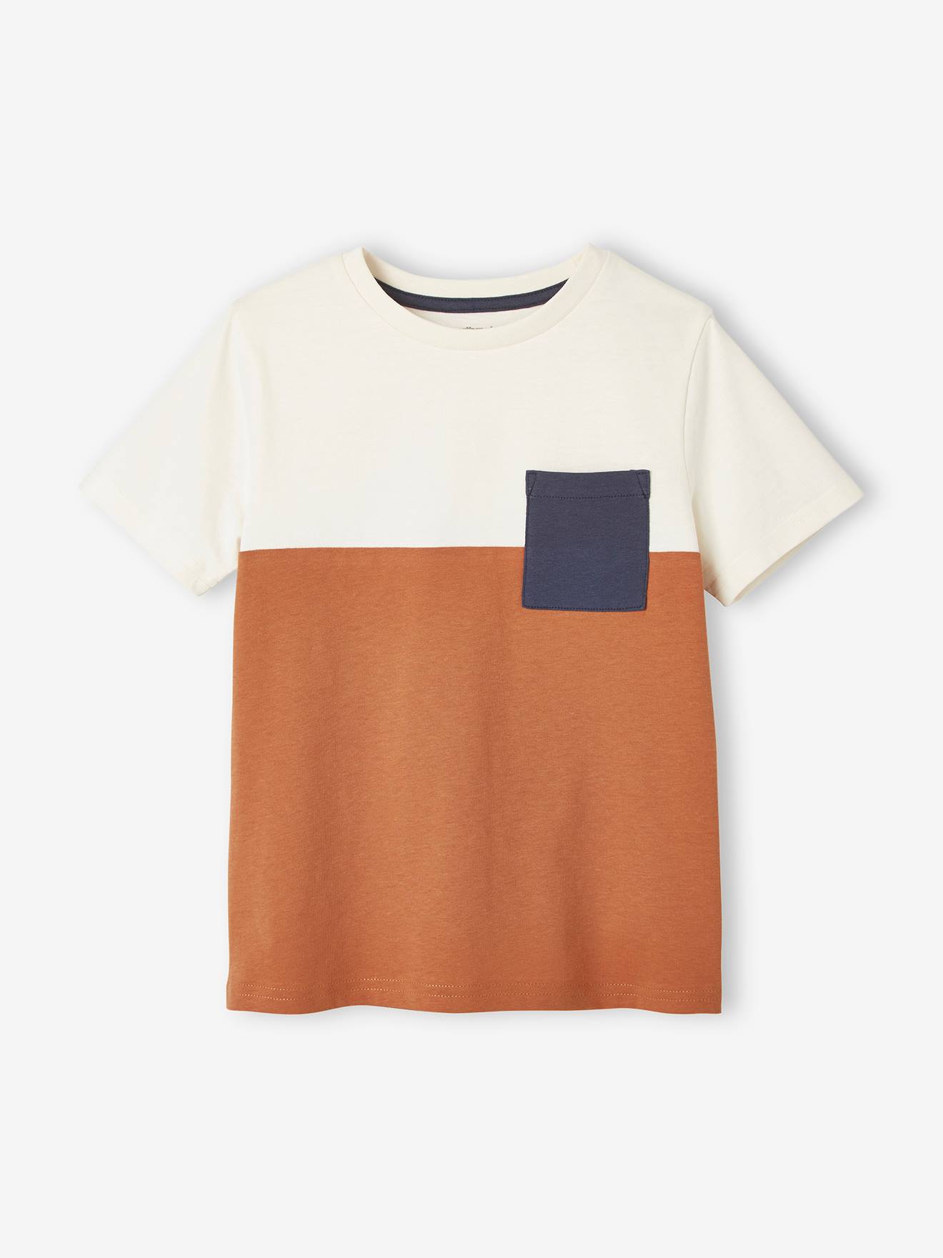 T-shirt coloblock garçon manches courtes orange