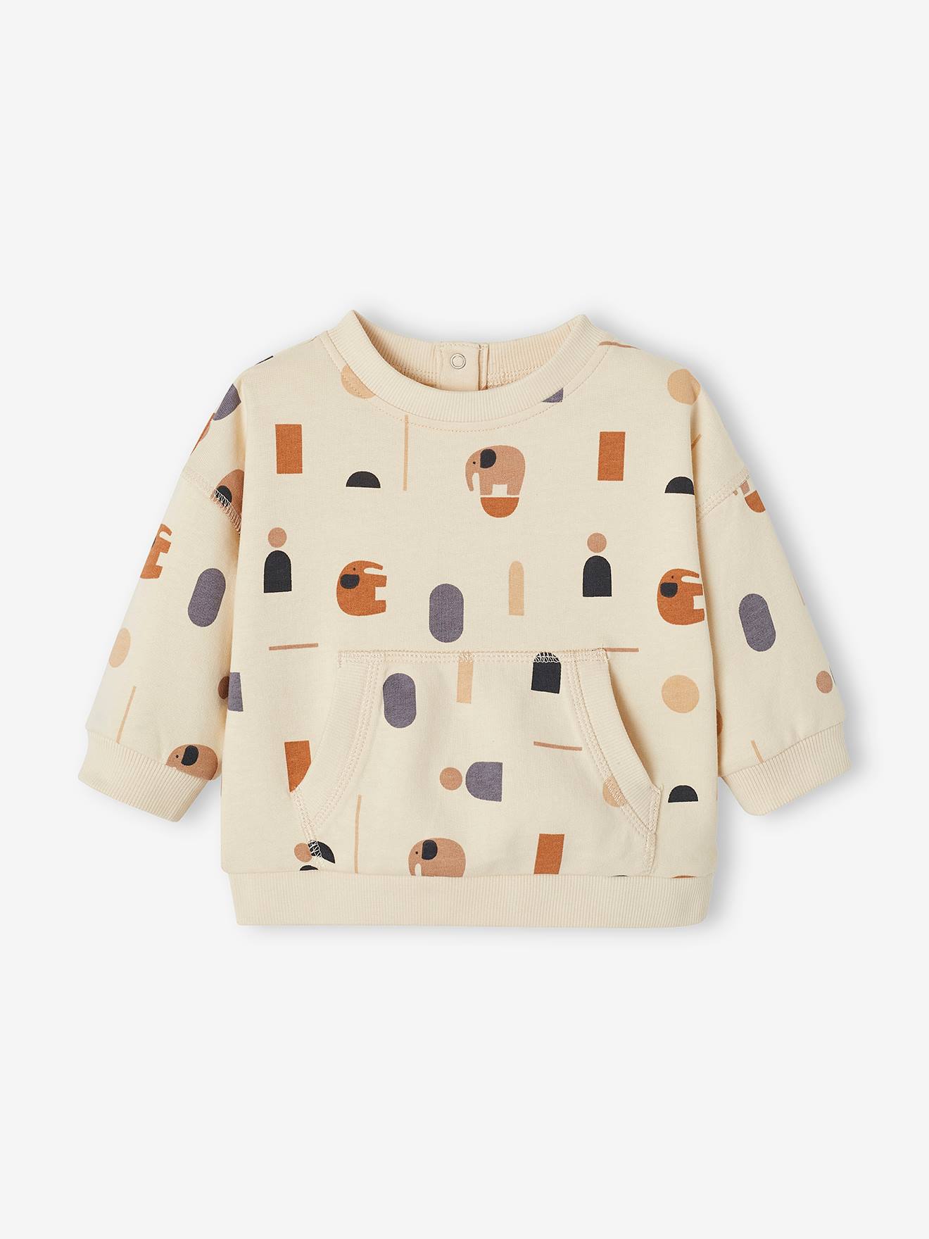 Sweat bébé en molleton beige clair imprimé