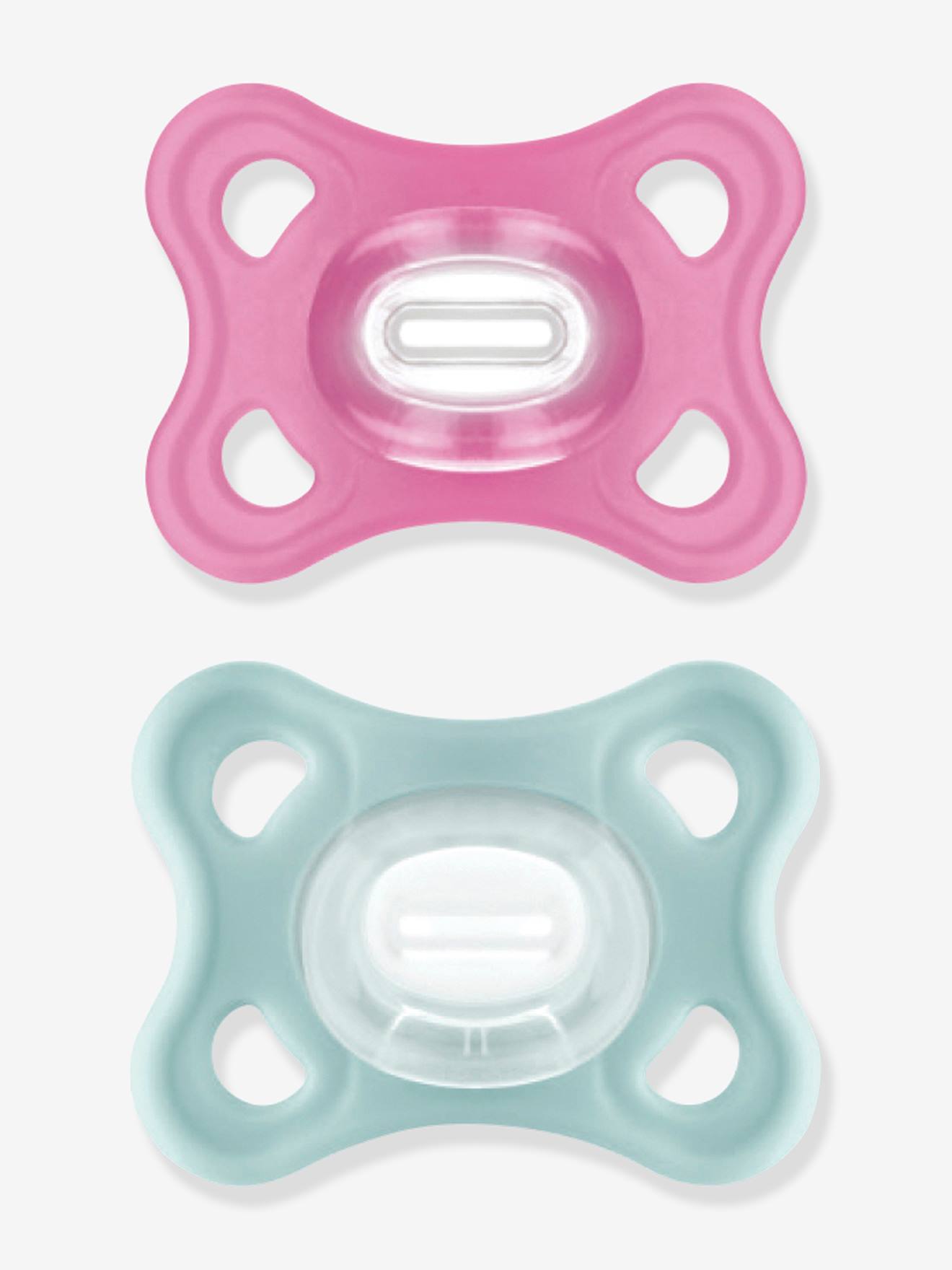 Lot de 2 sucettes 2-6 mois en silicone MAM Comfort rose + vert