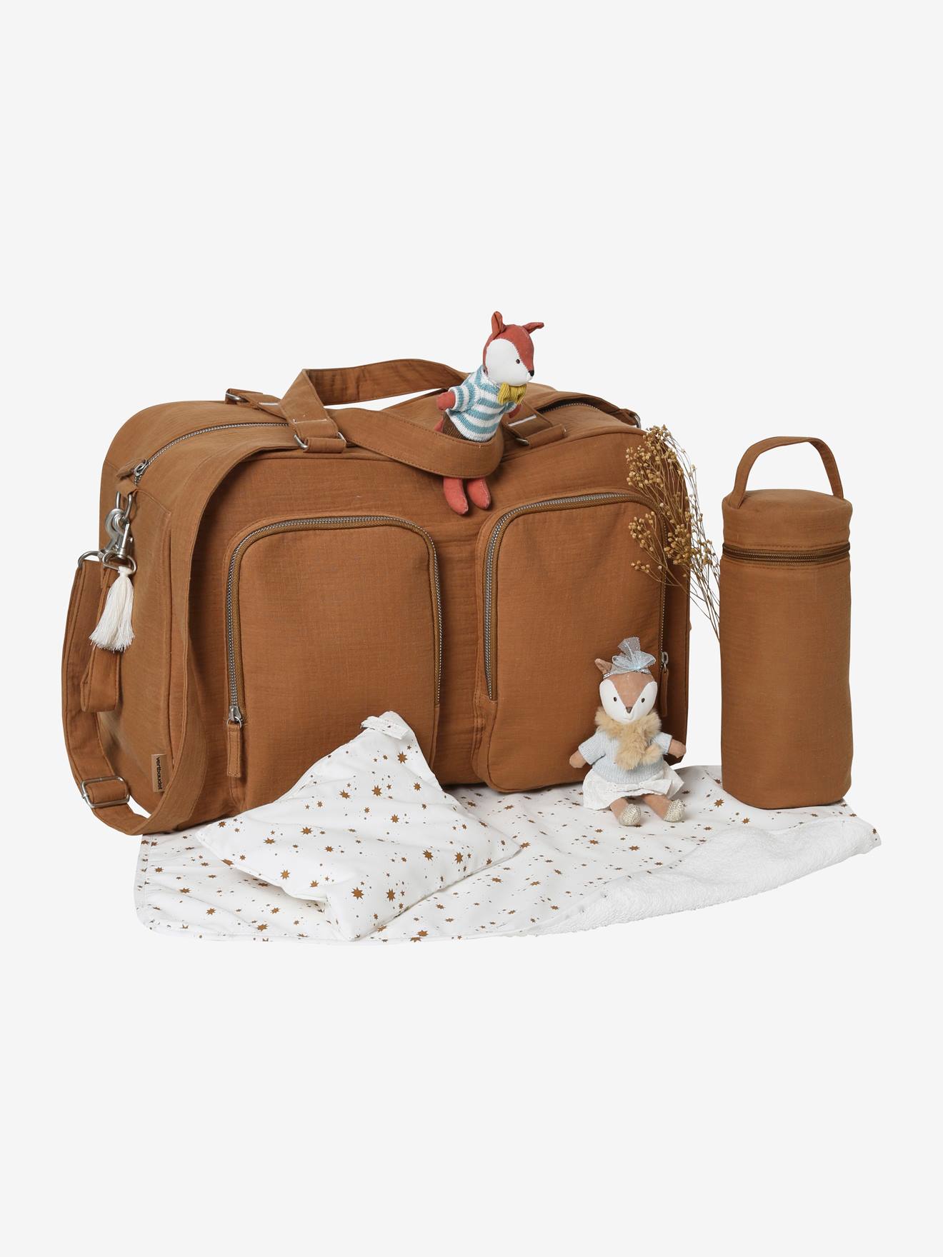 Sac à langer multipoches en gaze de coton Family L caramel (Vertbaudet) - Image 1