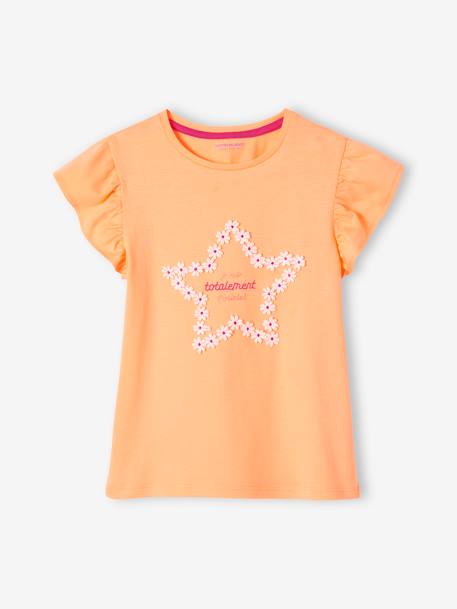 T-shirt motif fleurs 3D fille manches courtes volantées blanc+orange+vert 5 - vertbaudet enfant 