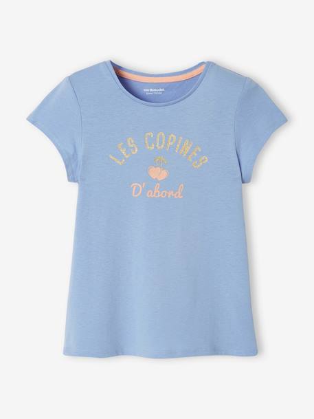 Tee-shirt à message fille blanc+bleu+bleu marine+camel+corail+jaune+rose 5 - vertbaudet enfant 