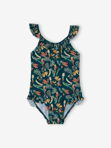 Maillot De Bain Une Pièce Fille à Volants - Rayures Texturées, Bretelles Réglables - Vertbaudet