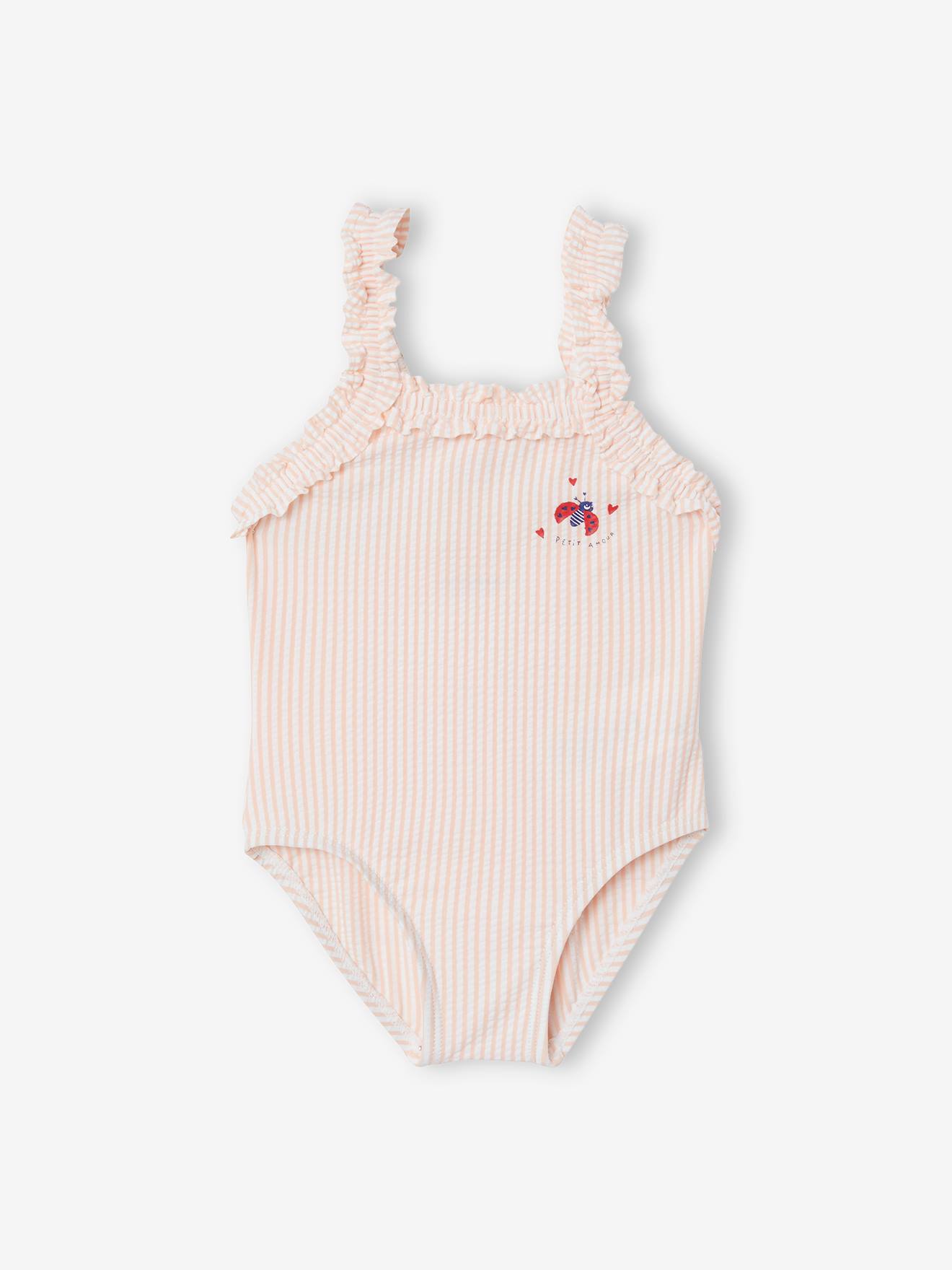 94CM VERTBAUDET Combinaison de bain bébé anti-UV avec couche culotte intégrée rose rayé 36M 