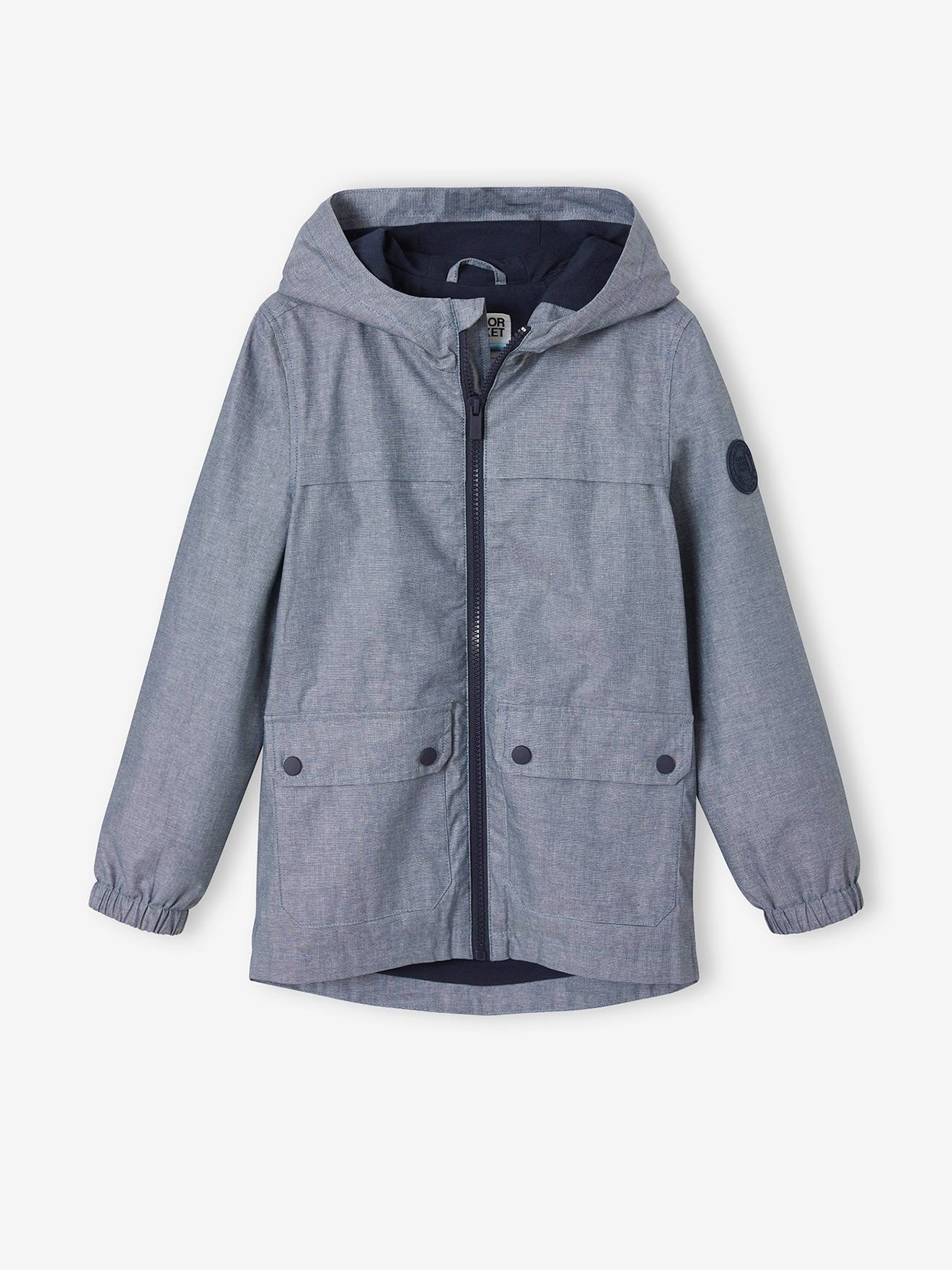 Coupe-vent à capuche garçon en chambray déperlant chambray